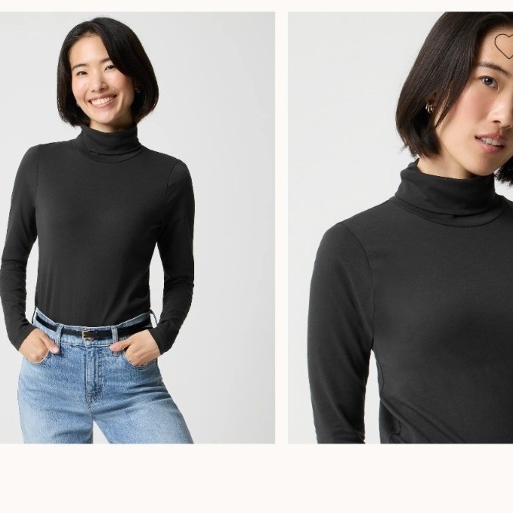J.Crew Womens Tissue Turtleneck Top Black XXS Long Sleeve Cotton Slim Fit NWOT